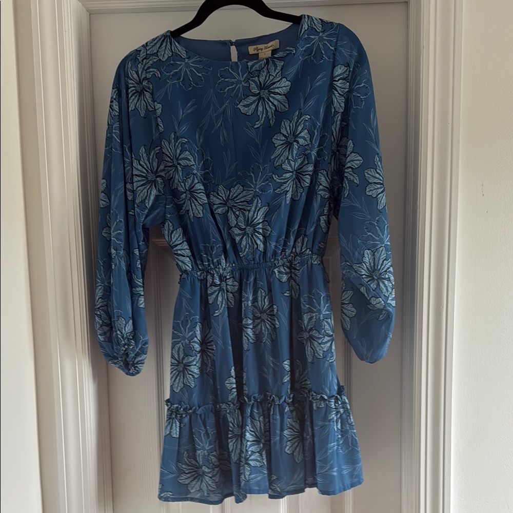 Flying Tomato Blue Tiered 3/4 Sleeve Dress